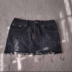 Denim Mini Skirt with Frayed Hem